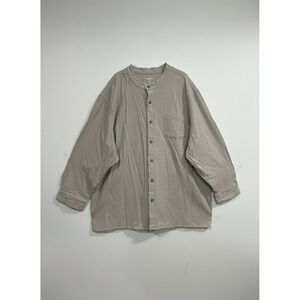 KS Island Mens 5XL Big Band Collar Cotton Button‎ Down Shirt Tan Textured